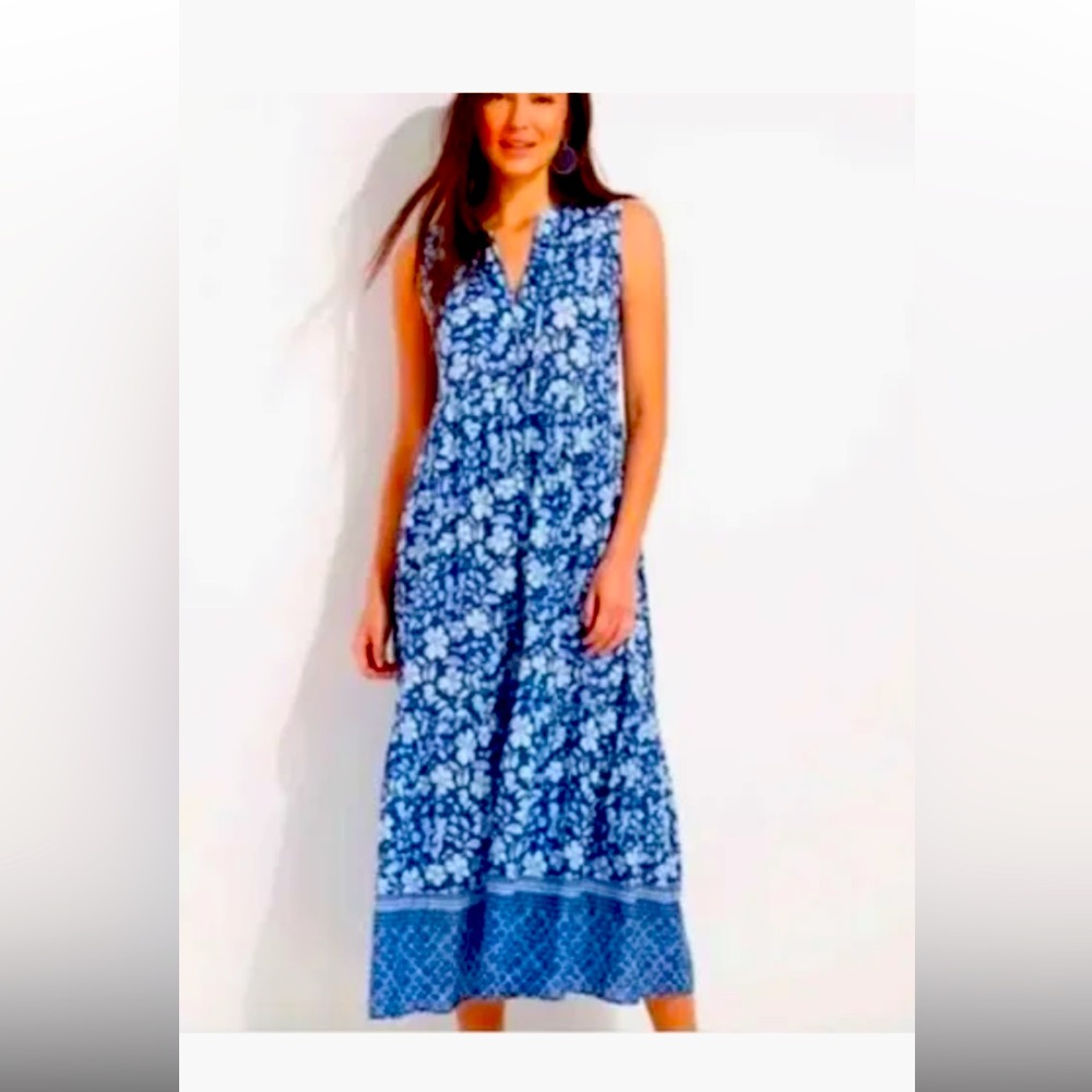 NWT Vineyard Vines Hibiscus Blue Floral sleeveless midi long dress
